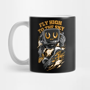 Robot Skate Fly High Illustration Mug